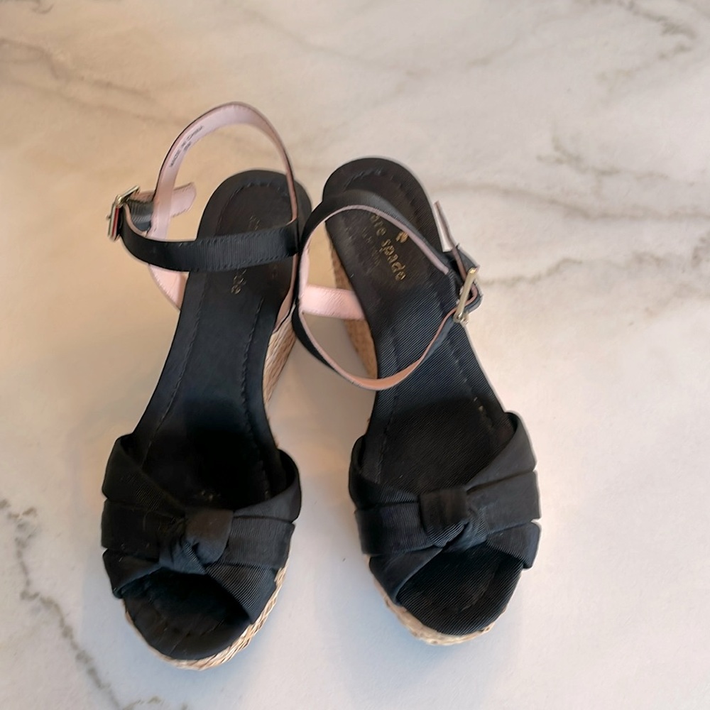 Kate Spade New York Tilly Wedge Black Woven Wicker Sandal 8